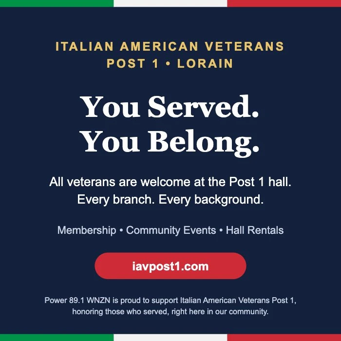 Italian American Veterans Post 1, Lorain. You served. You belong. All veterans welcome.